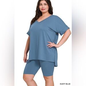 Zenana Outfitters Dusty Blue Bike Shorts